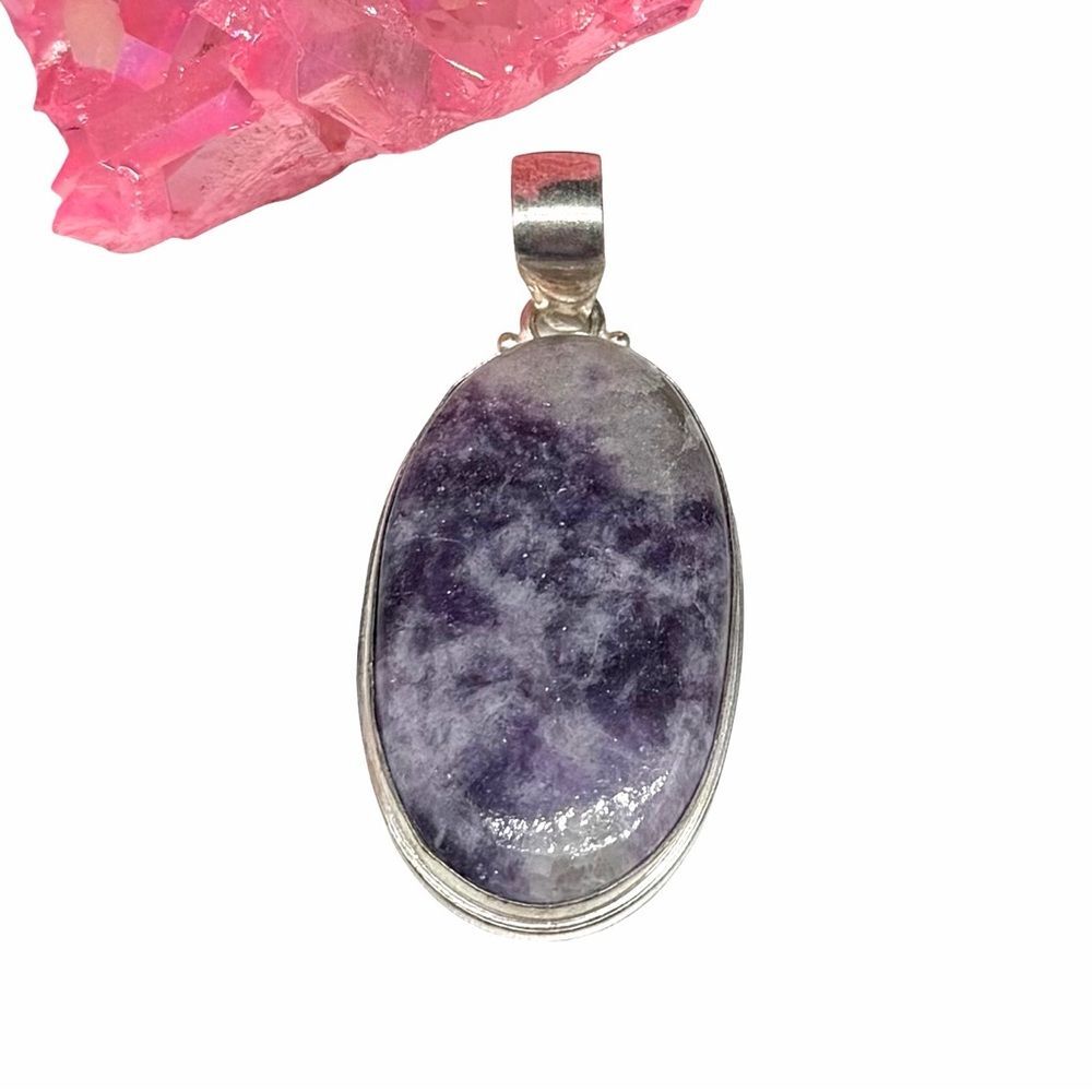 Lepidolite Necklace Pendant 925 Sterling Silver Overlay